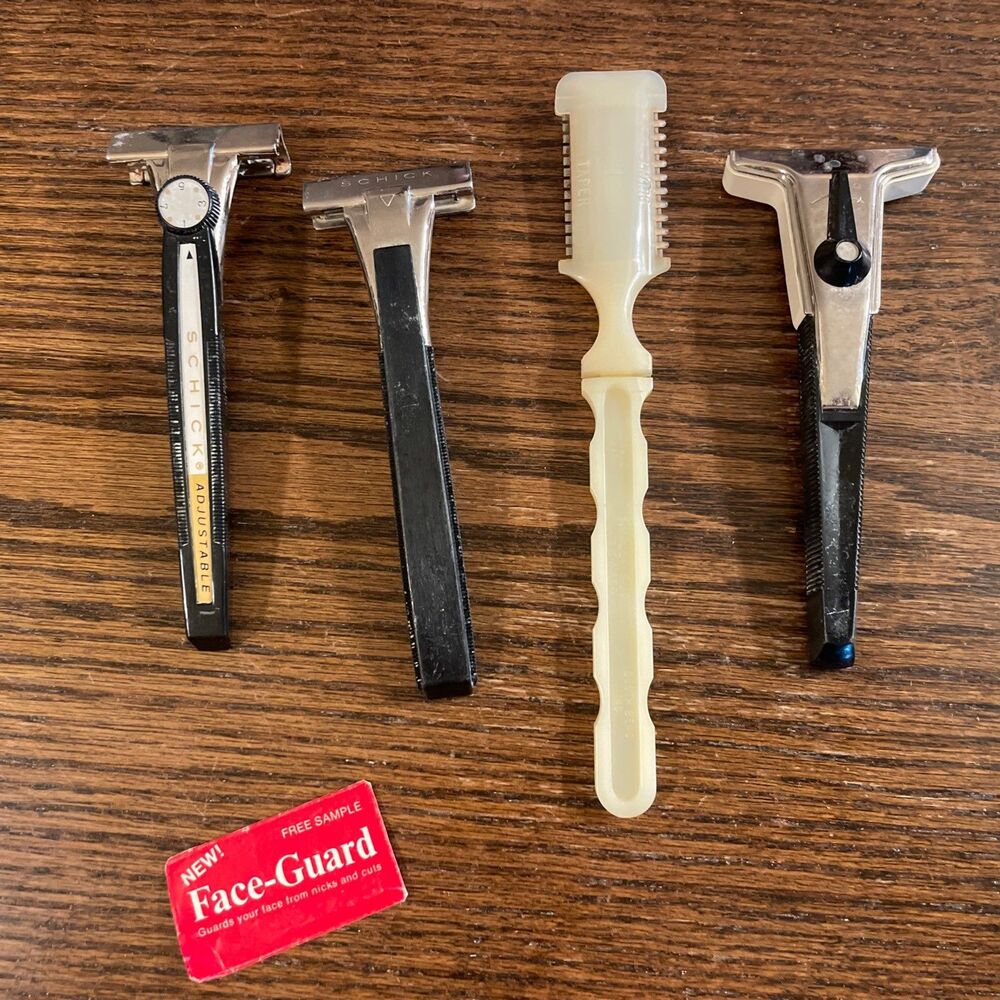Gillette Schick Vintage Safety Razors, Lot of 4 USA Adjustable Kurley Kut